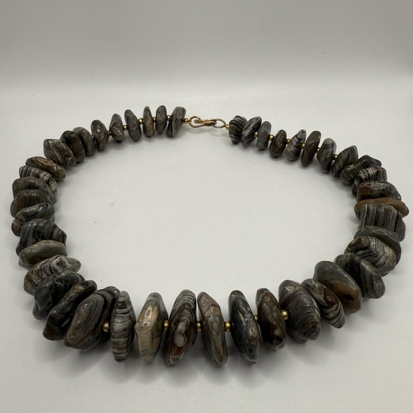 Chunky Polished Stone Bead Statement Necklace – Gray & Brown Tones - Picture 2 of 4